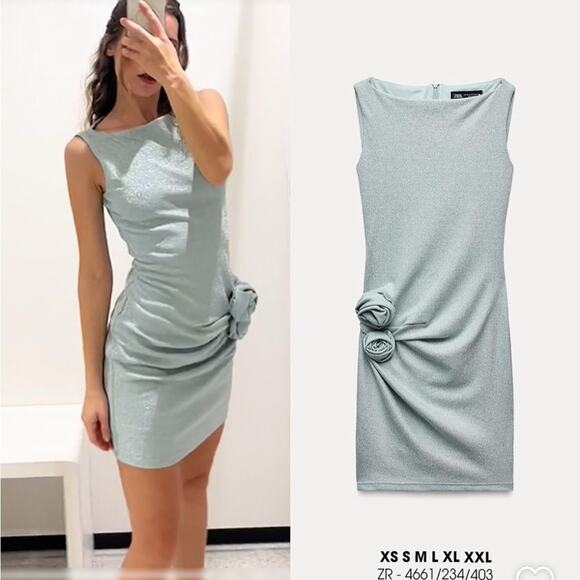 ZARA METALLIC THREAD DRESS WITH RAISED FLOWERS - Picture 1 of 12